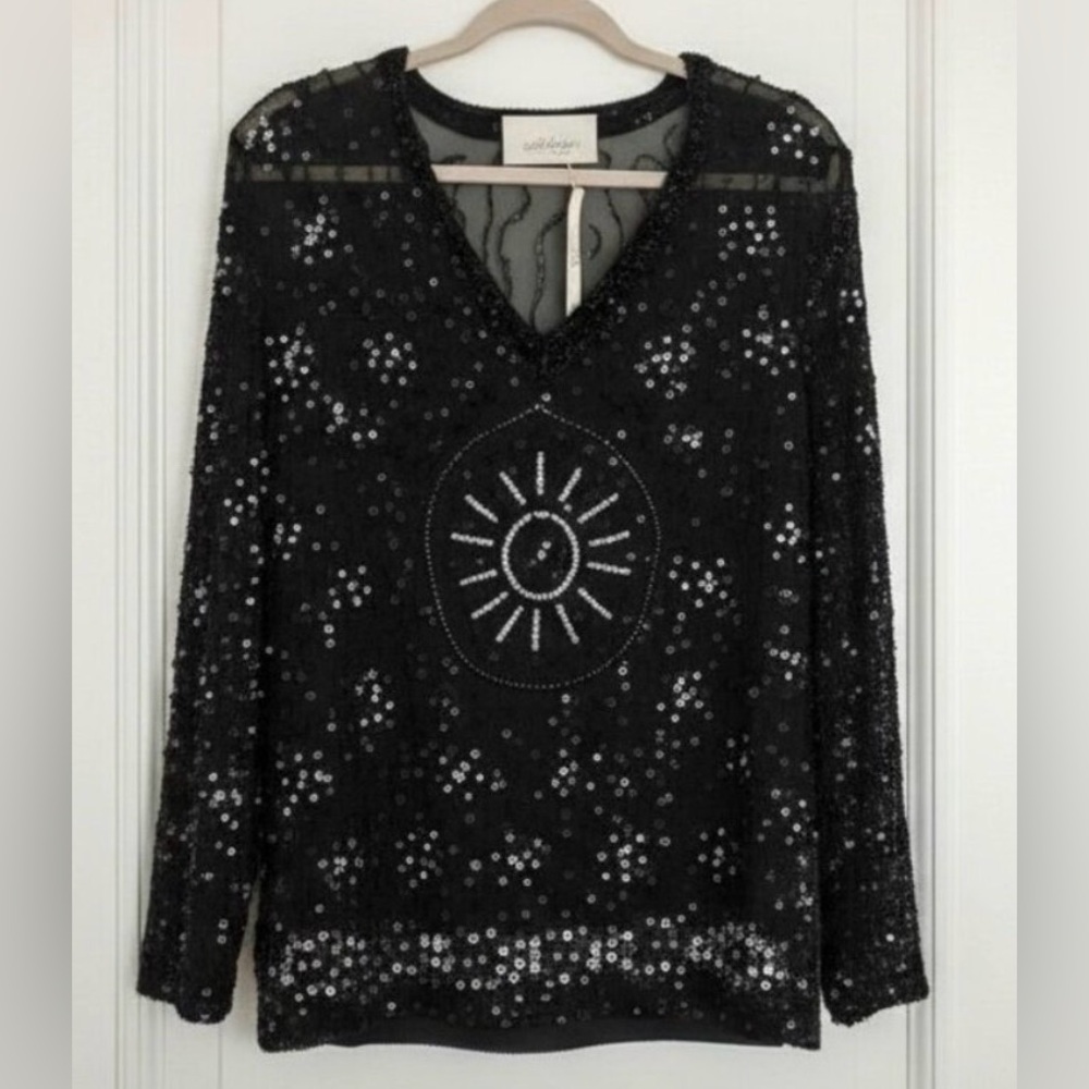 NWT LaBellum Hillary Scott Sheer Sequin Blouse - Size M